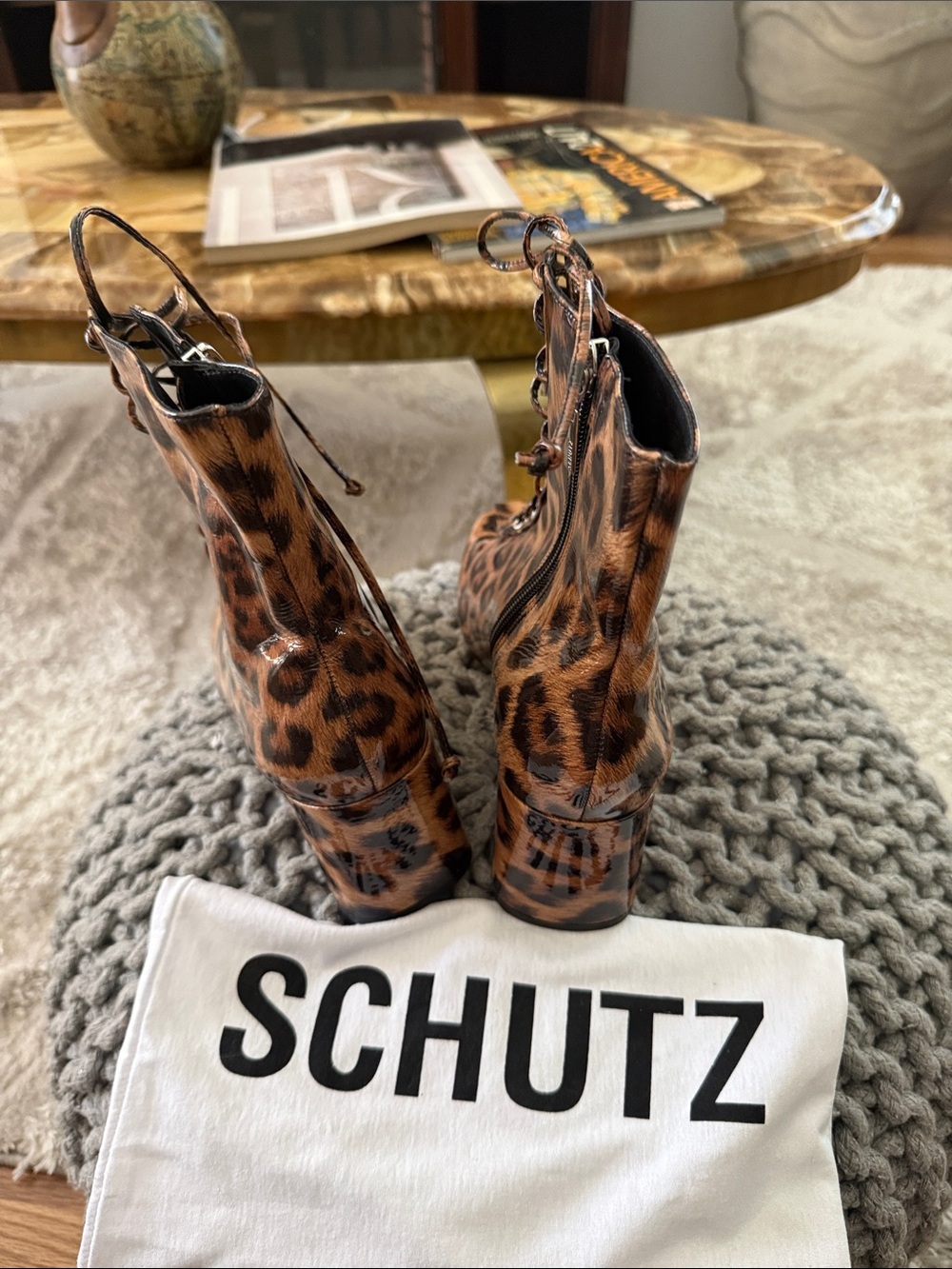 SCHUTZ Leopard-Print Lace-Up Ankle Boots in Brown. Sz 9B - Picture 3 of 9